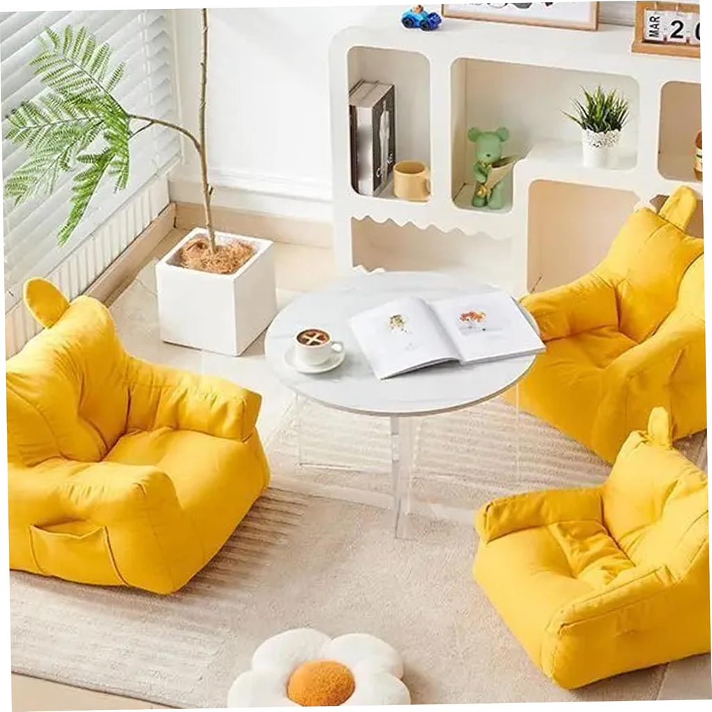Soft Linen-Cotton Single Seater Toddler Mini Sofa, 1 Seater Safe Baby Small Chair, Yellow 14.96x14.96x13.78