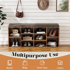Shoe Storage Bench, 41" Entryway Organizer with Cushion, Brown | 10 compartments, heavy duty engineered wood, removable cushion, spacious family entryway organizer