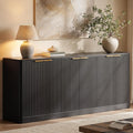 Evermagin 67" Fluted Black Buffet Cabinet Sideboard with Storage, Large Credenza with 6 Doors, Wood Mid Century Modern Sideboard for Kitchen and Living Room (67"*31.5"*15.7")