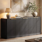 Evermagin 67" Fluted Black Buffet Cabinet Sideboard with Storage, Large Credenza with 6 Doors, Wood Mid Century Modern Sideboard for Kitchen and Living Room (67"*31.5"*15.7")