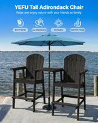 YEFU Tall Adirondack Chairs Set of 2: Oversize Balcony Adirondack Chairs Set - Outdoor Bar Height Barstools Widened Chair with Wood Grain - Weather Resistant for Deck Backyard Yard Poolside Pool