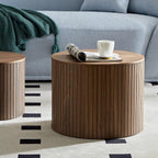 Nesting Coffee Table Set of 2 Modern Round Coffee Tables End Table with Storage Natural Wood Veneer for Living Room Apartment Small Space (Walnut, 19 Inch)