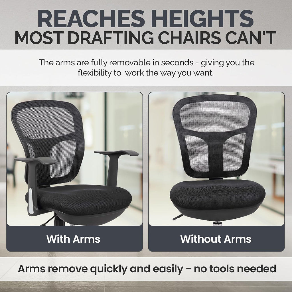 OfficeFactor Drafting Chair Tall Office Chair with Arms Executive Ergonomic Standing Desk Chair with Anti Scratch Wheels and Footrest