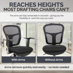 OfficeFactor Drafting Chair Tall Office Chair with Arms Executive Ergonomic Standing Desk Chair with Anti Scratch Wheels and Footrest
