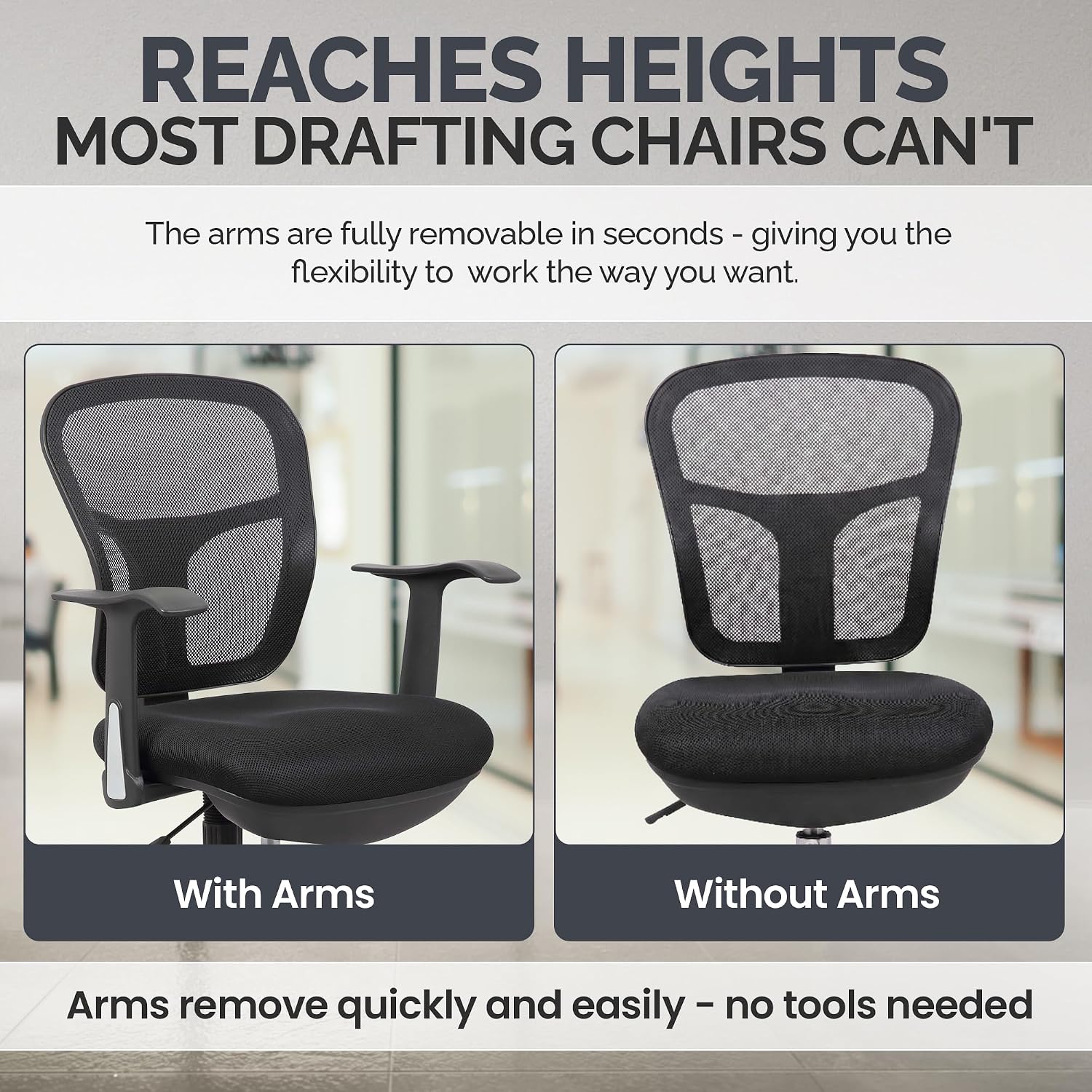 OfficeFactor Drafting Chair Tall Office Chair with Arms Executive Ergonomic Standing Desk Chair with Anti Scratch Wheels and Footrest