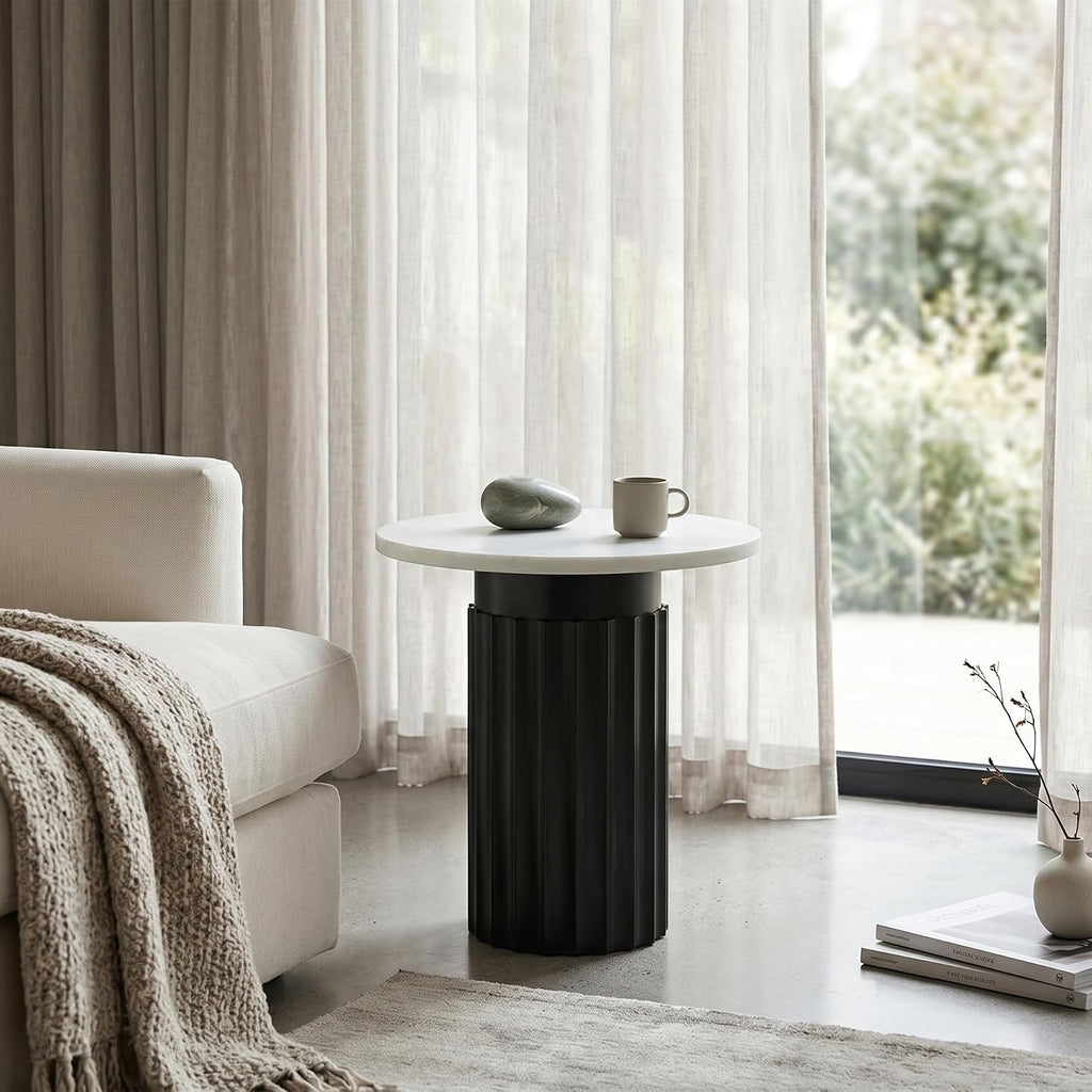Signature Design by Ashley Wainstone Contemporary Accent Table wih Fluted Pedestal, White & Black