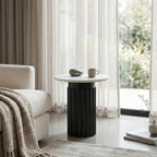 Signature Design by Ashley Wainstone Contemporary Accent Table wih Fluted Pedestal, White & Black