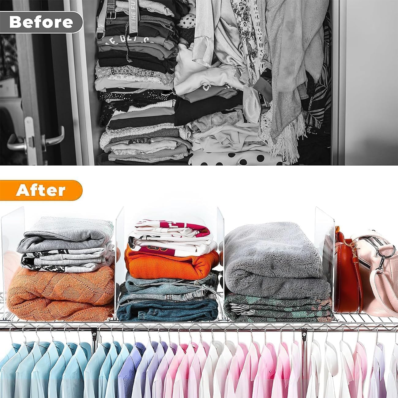 8 Pack Shelf Dividers for Wire Shelves, Acrylic Clear Closet Organizers and Storage for Sweater, Shirts, Bookshelf Handbags Separators Dividers for Closet Organization in Bedroom/Kitchen/Office/Pantry