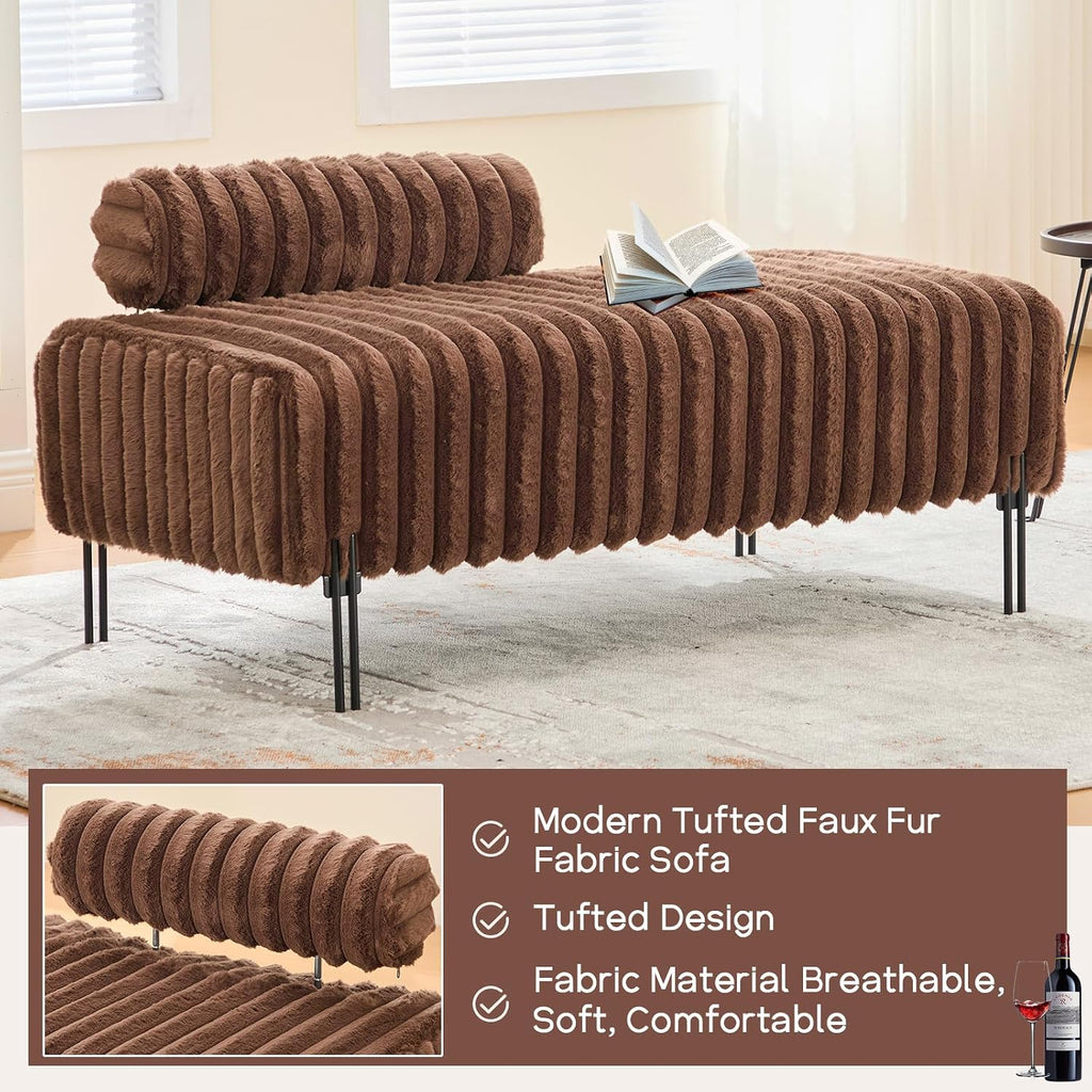 NIOIIKIT 49.6" Modern Loveseat Sofa Couch, Upholstered Accent Sofa with Golden Legs and Adjustable Backrest, Small Faux Fur Couches for Bedroom, Living Room, Compact Small Space (Brown)