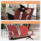 Kinfant 2-Seat Waiting Room Chair - Office Guest Reception Chairs with Ergonomic Backrests, Airport Waiting Bench with Armrests, Metal Waiting Furniture for Hospital, Bank, Salon, Dark Red