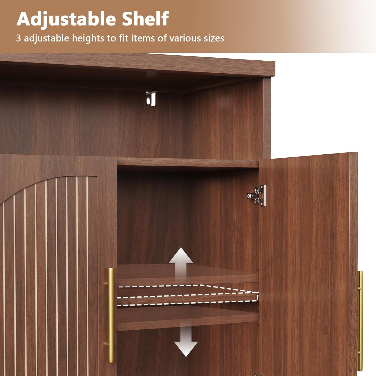 Fluted Buffet Cabinet with Storage, 63" Wide Wood Sideboard Credenza with 4 Doors & Open Storage Shelf, Modern Kitchen Entryway Accent Table for Dining Room Living Room, Kitchen, Hallway, Walnut