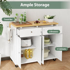 JY QAQA 39" Kitchen Island on Wheels with Storage Cabinet Kitchen Cart Cabinet with Shelves, Cart Handle for Towel Rack or Free Mobility, Portable Islands for Kitchen, White