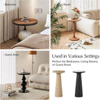 HULALA HOME Modern Round Marble Side Table, 24" High End Table with Sculptural Cone-Shaped Oak Wood Base, Genuine Stone Top Accent Table for Living Room, Bedroom, Small Spaces, Fully Assembled, Oak