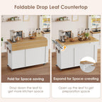 FINETONES Kitchen Island with Storage, Rolling Kitchen Island on Wheels with Wood Drop Leaf Countertop, Island Table Bar Cart with Spice Towel Rack Portable Kitchen Table Kitchen Carts on Wheels