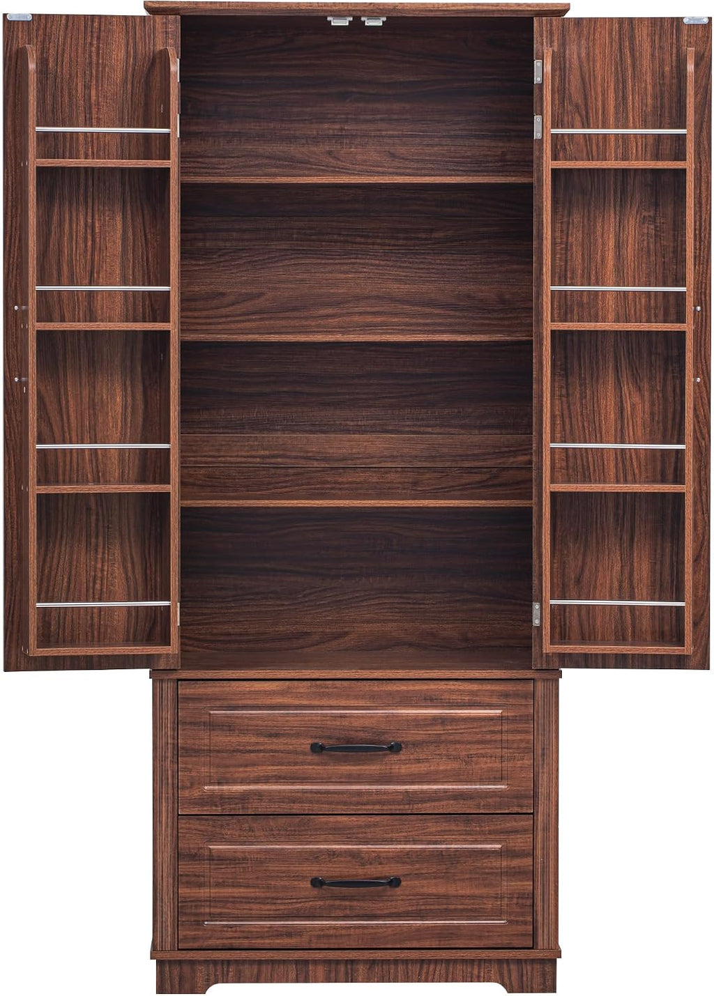 71" Farmhouse Kitchen Pantry Cabinet with 2 Large Drawers,Embossed Texture Freestanding Cupboard with 8 Door Shelves and 3 Cabinet Shelves for Kitchen,Dining Room,Living Room,Laundry,Brown