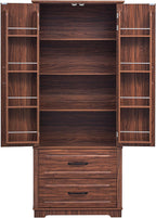 71" Farmhouse Kitchen Pantry Cabinet with 2 Large Drawers,Embossed Texture Freestanding Cupboard with 8 Door Shelves and 3 Cabinet Shelves for Kitchen,Dining Room,Living Room,Laundry,Brown