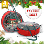 Shappy 4 Pcs Red Wreath Storage Bag Clear Wreath Box Storage Containers with Clear Window and Handle Garland Containers for Holiday Seasonal Bags (24 Inch)