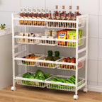 Cinati 4-Tier Snack Cart with Wheels, 29''W Toy Storage Organizer, Rolling Pantry Storage Cart with 10 Wire Baskets & Handle,Adjustable Metal Snack Rack, Kitchen Organizer for Fruit, Vegetables(White)