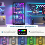 Dystler 71'' Glass Display Cabinet with Doors, RGB Curio Cabinet with LED Lights for Collectibles, Display Case with Adjustable Shelf, Black