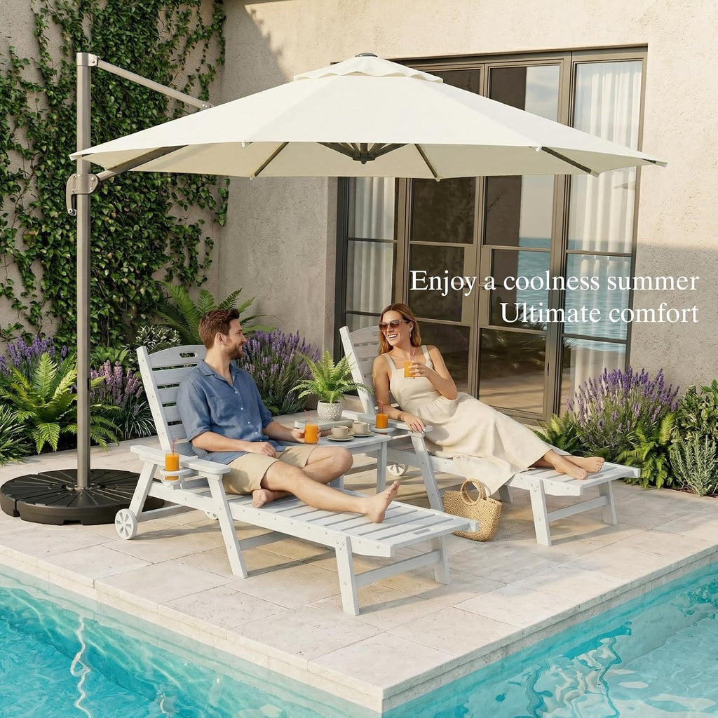 WACASA HDPE Pool Lounge Chairs Set of 2 with Wheels & Cup Holder, 6-Position Adjustable Lounge Chair Outdoor, Easy 20-Min Assembly, 450LBS Bearing, Pool Lounger for Patio, Deck, Backyard (White)