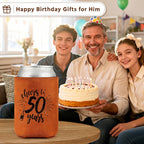 LEJIAJINW 50th Birthday Gift 50 Year Old Birthday Gifts for Men Women, Cheers to 50 Years Vintage 1976 Leather Can Sleeve, Funny 50th Birth Party Decoration Gift for Dad, Mom, Husband, Wife, Grandpa