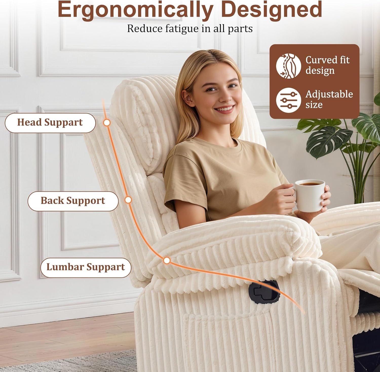 Korser Rocking Recliner Chair, Nursery Rocker Chair for Adults, Small Recliners for Small Spaces, Swivel Rocker Recliner with Cushion, Upholstered Rocking Chairs for Living Room, RV, Corduroy