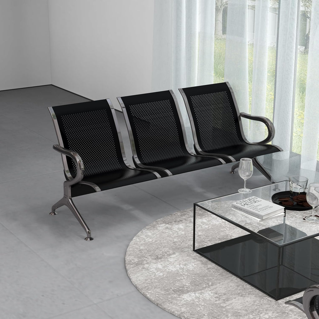 Kinsuite Waiting Room Chair - 3-Seat Airport Reception Lobby Office Bench, Black