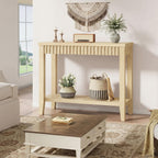 FAVOOSTY 32" Entryway Console Table with Shelves, Sofa Hallway Table with Open Storage for Living Room, Load-Bearing 120lbs, Oak