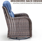 Swivel Patio Chairs sofa Set of 4 with 6" Thick Cushion - Wicker Outdoor Swivel Rocker Patio Chair ,Sofa/Glass coffee table, High Back Comfortable Outdoor Glider Chairs - Brown Wicker | Blue Cushions