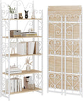 JSB 5 Tier Folding Bookshelf,Industrial Storage Shelves, No Assembly Vintage Wood Look Bookshelf with Storage Shelves for Living Room, Bedroom, Office (White)