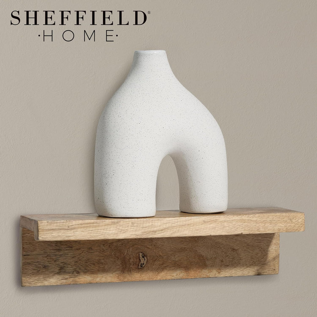 Modern Round U-Shaped Vase - 8"x3.35"x9.3" Stoneware Sand Graze Hollow Flower Vases for Home Decor - Cute Vases for Centerpieces, Living Room, Office & Entryway Display (White)