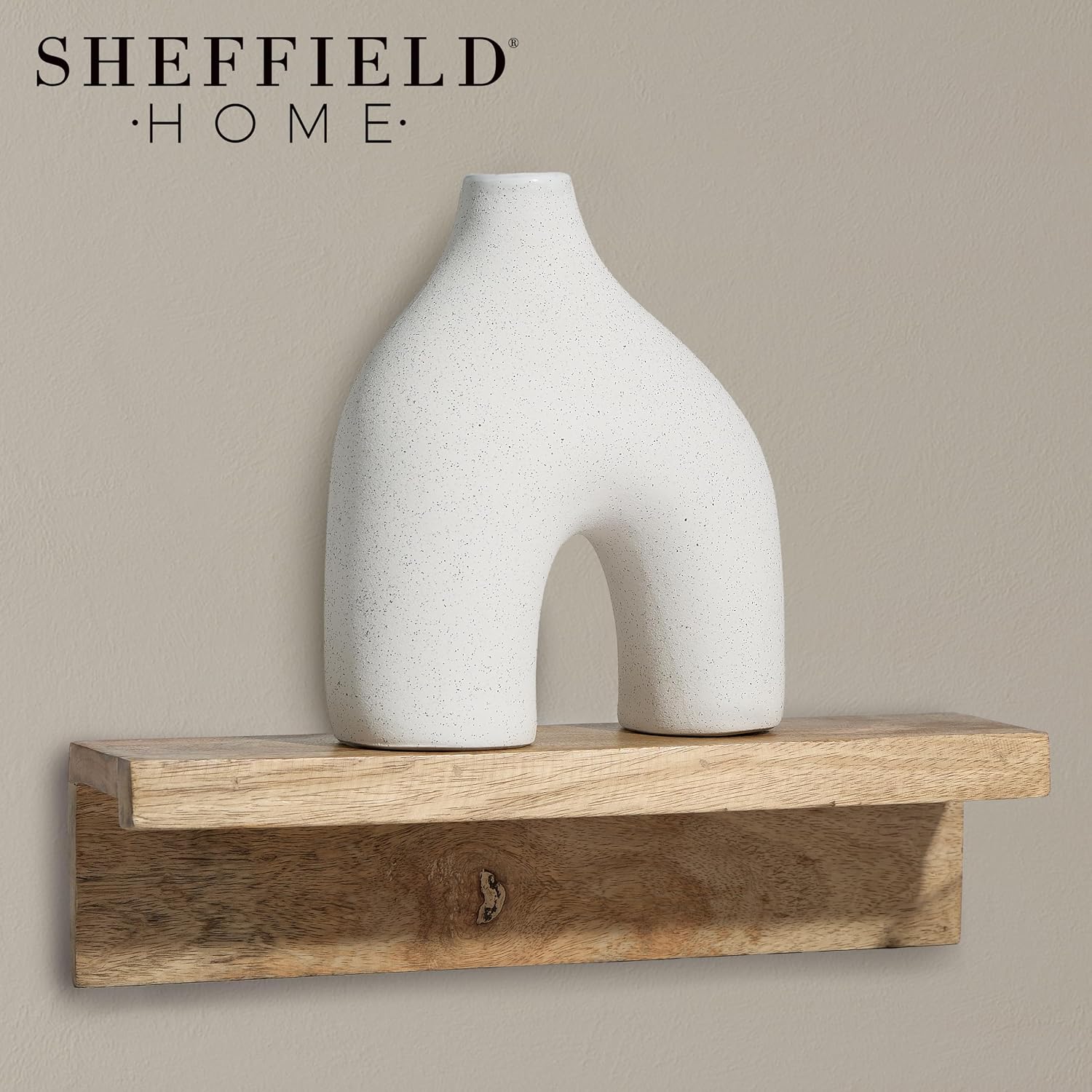 Modern Round U-Shaped Vase - 8"x3.35"x9.3" Stoneware Sand Graze Hollow Flower Vases for Home Decor - Cute Vases for Centerpieces, Living Room, Office & Entryway Display (White)