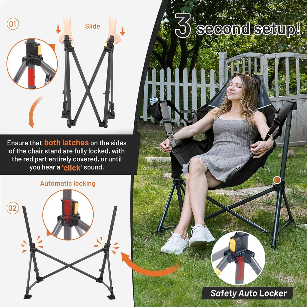 TIMBER RIDGE Hammock Camping Chair, Oversized Swinging Hammock Chair with Adjustable Back and Seat for Outdoor Lawn, Sports, Supports 400lbs, Black