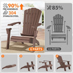 Psilvam Adirondack Chair, Oversized Poly Lumber Fire Pit Chair with Cup Holder, 350Lbs Support Patio Chairs for Garden, Weather Resistant Adirondack Chair Looks Like Real Wood (2, Brown)