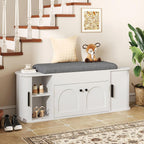 Einhomn 47.2'' Sliding Door Entryway Shoe Storage Bench with Seat Cushion, Shoe Rack with Lift-Top Hidden Storage & Adjustable Shelf, Bench for Bedroom End of Bed, White