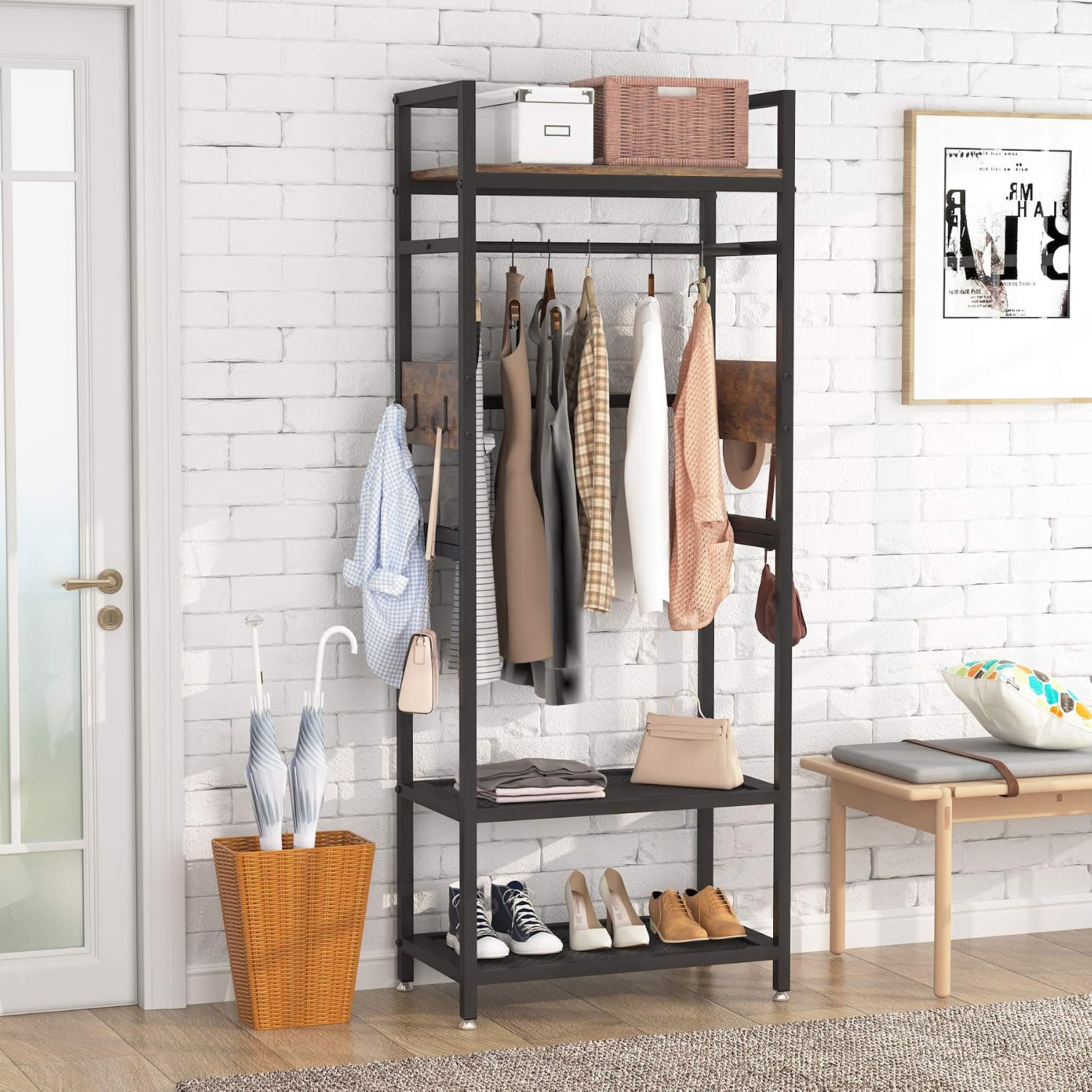 Tribesigns Small Heavy Duty Clothes Rack Set of 10 with Shelf and Hanging Rod, Freestanding Closet Organizer, Industrial Hall Tree Garments Rack for Small Space,Bedroom,27'' W X 69'' H, 10 pcs