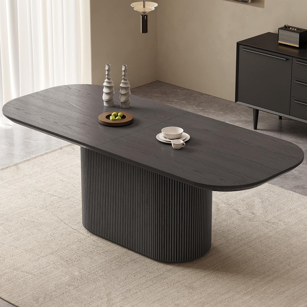 86" Oval Dining Table, Modern Black Kitchen Table, Luxury Rectangular Round Edge Dinner Table, Dining Table for Kitchen, Living Room