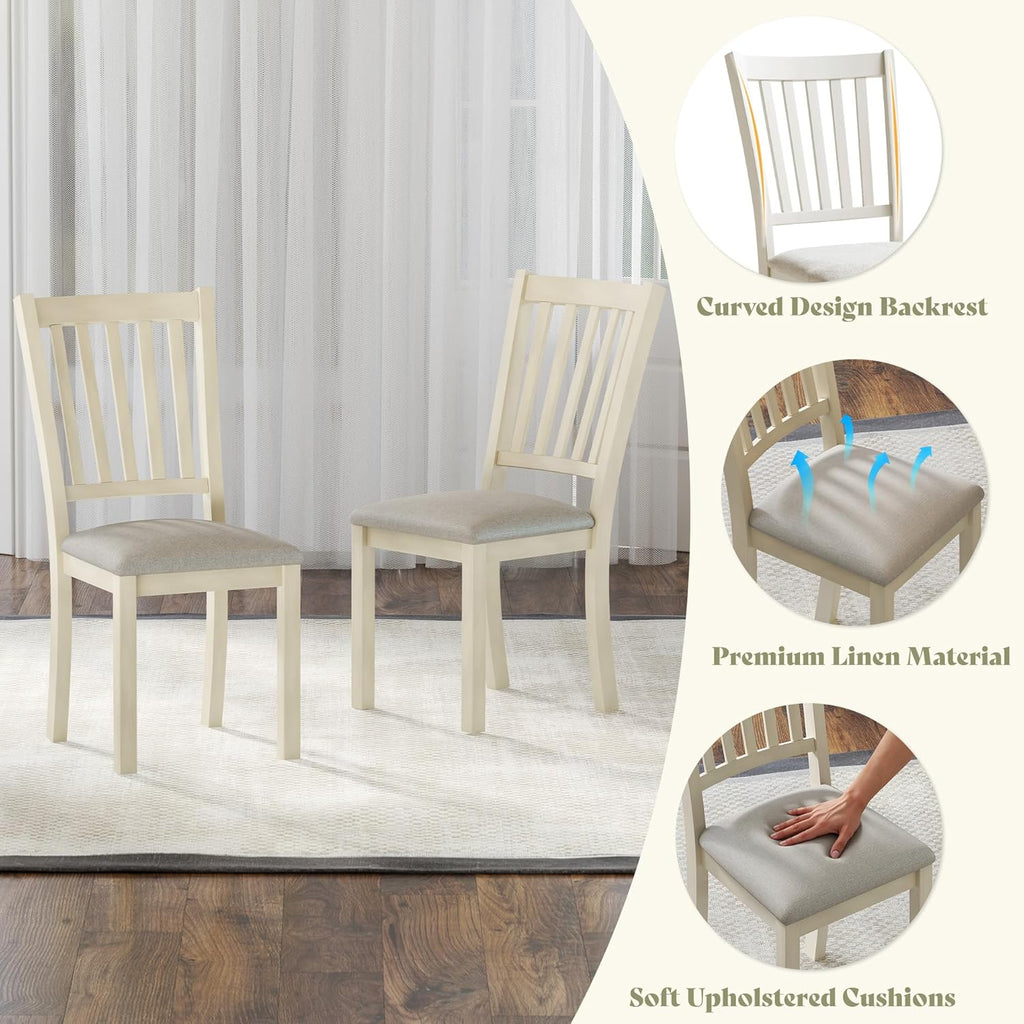 AMERLIFE 9-Piece Farmhouse Dining Table Set for 8, 79" Rectangular Kitchen Table with 8 Upholstered Chairs, Solid Rubberwood Frame, Roman Conical Legs, Rustic Cream