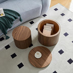 Nesting Coffee Table Set of 2 Modern Round Coffee Tables End Table with Storage Natural Wood Veneer for Living Room Apartment Small Space (Walnut, 19 Inch)
