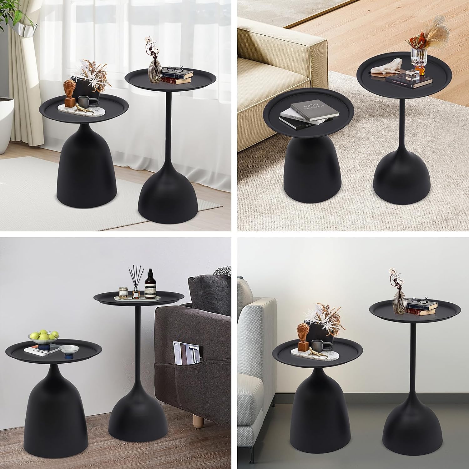 Round Coffee Table and End Table Sets for Living Room, Black Modern Side Table, Modern Table Bedside Set, Livingroom Table Sofa Metal Table End Tables