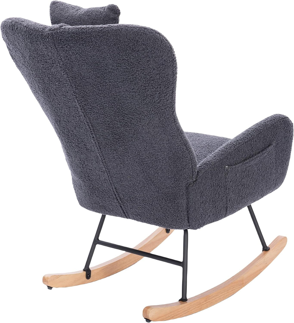 Teddy Upholstered Nursery Rocking Chair for Living Room Bedroom Indoor,A-1 | Ergonomic high backrest and thick seat cushion for ultimate comfort; easy assembly; versatile for nursery, living room,