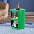 2 Tier Circular Nightstand, Circular Side Table with Storage, Round Cabinet End Table, Sliding Door Design, 88Lbs Load Capacity, Bedroom Living Room Organizer, Modern Green ABS Material, 12.5x15.7 in