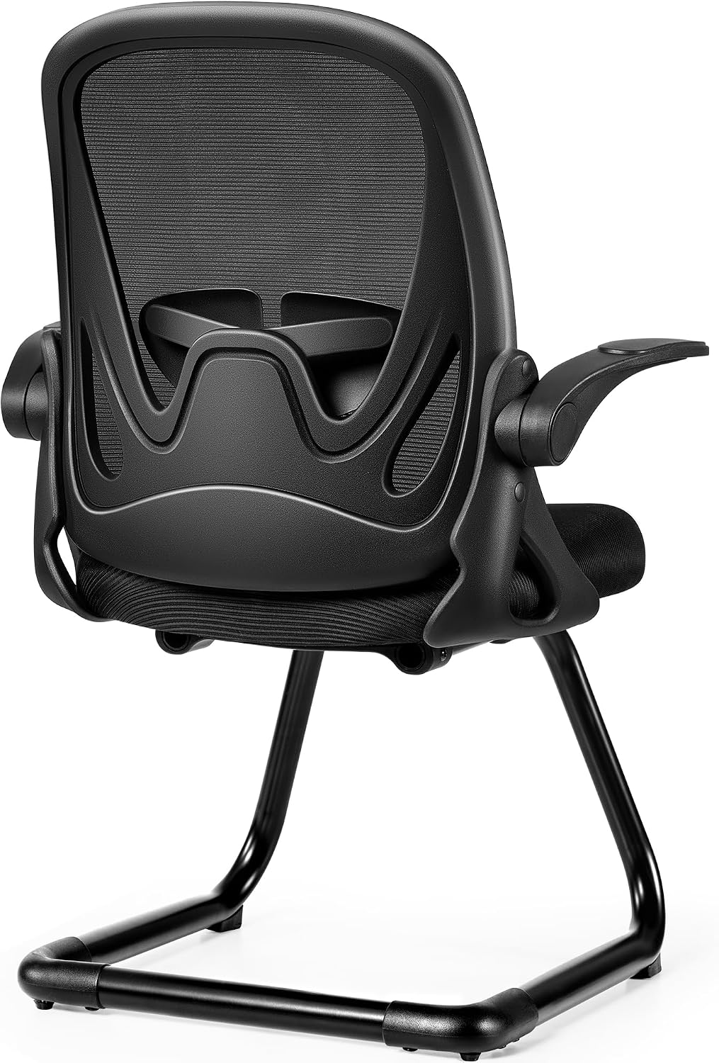 Primy Waiting Room Chairs with Flip Up Arms and Adjustable Lumbar Support, Office Guest Chairs & Reception Chairs for Conference Room, Breathable Mesh Black Desk Chair No Wheels for Guest and Elderly