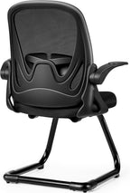 Primy Waiting Room Chairs with Flip Up Arms and Adjustable Lumbar Support, Office Guest Chairs & Reception Chairs for Conference Room, Breathable Mesh Black Desk Chair No Wheels for Guest and Elderly