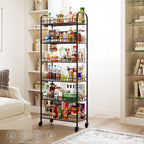 6-Tier Slim Storage Cart, Rolling Kitchen Cart with Wheels, Narrow Metal Shelf Organizer with Hooks for Kitchen, Bathroom, Living Room, Laundry, Small Spaces (Black, 10 in)