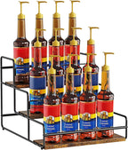 Nuovoware 3-Tier 12 Bottles Coffee Syrup Organizer, Separable Metal Rack with Wooden Base Whiskey Wine Dressing for Bar Countertop Kitchen