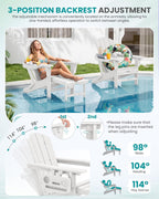 SERWALL Folding Adjustable Adirondack Chairs with Footrest Set of 2, HDPE Outdoor Chair with 4-in-1 Cup Holders, All Weather Adirondack Chair with Ottoman, White