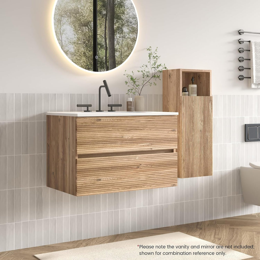 12" Floating Bathroom Storage Cabinet, Modern Bathroom Wall Cabinets with Soft-Closing Door & Open Shelf, Bathroom Side Cabinet for Small Spaces, Apartment, Rough Oak