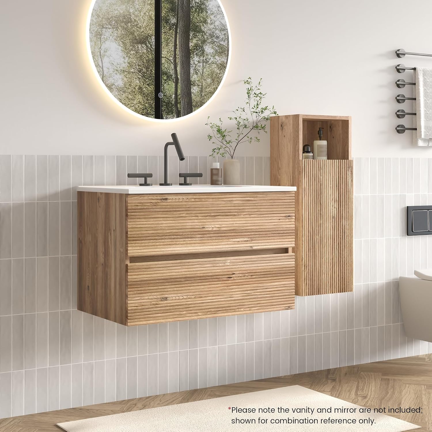 12" Floating Bathroom Storage Cabinet, Modern Bathroom Wall Cabinets with Soft-Closing Door & Open Shelf, Bathroom Side Cabinet for Small Spaces, Apartment, Rough Oak