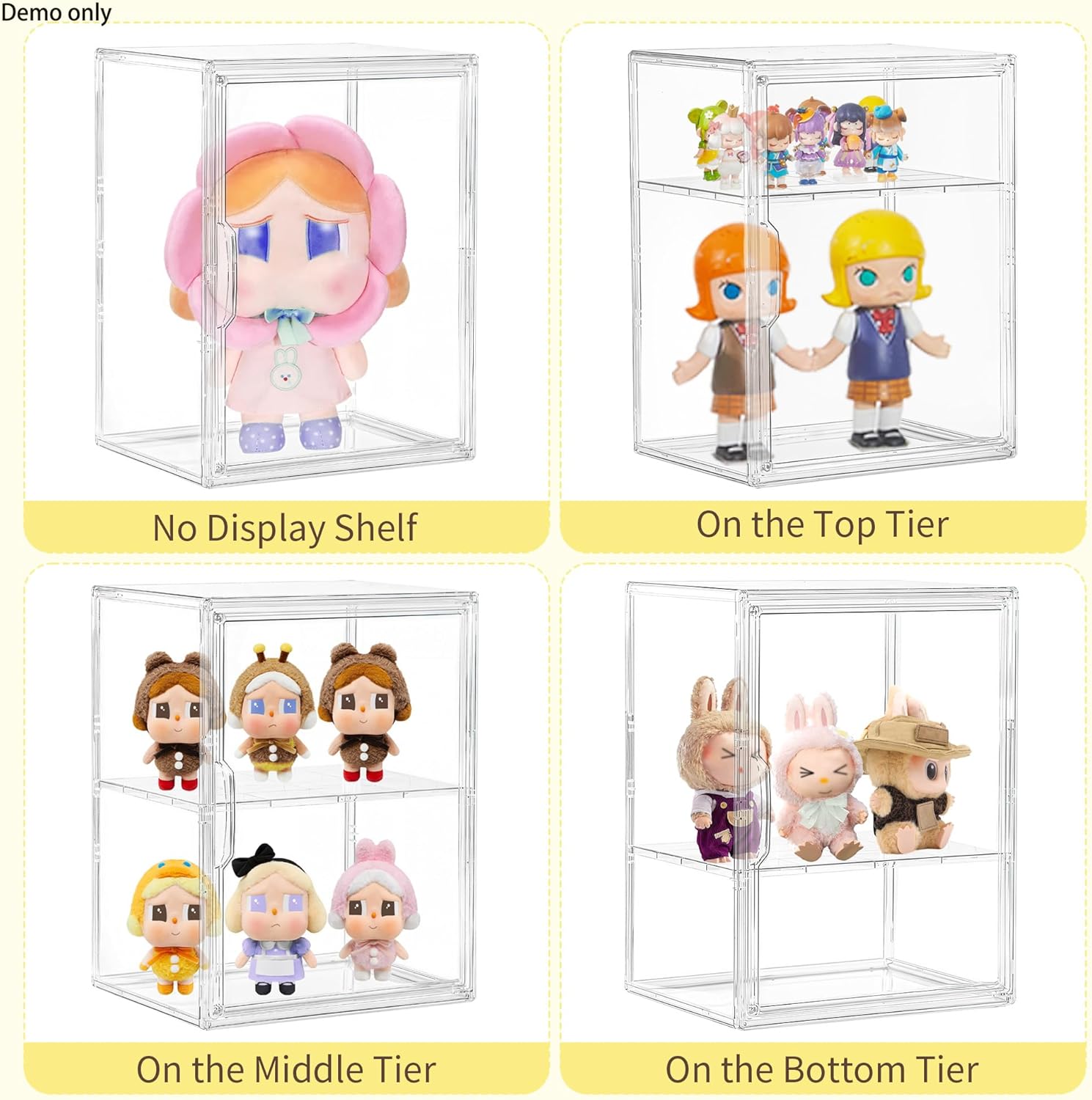 LXLXXL Acrylic Display Case with Removable Shelf Compatible with Labubu POP MART 2 Tier Figure Display Case for Collectibles Cosmetic Clear Acrylic Box
